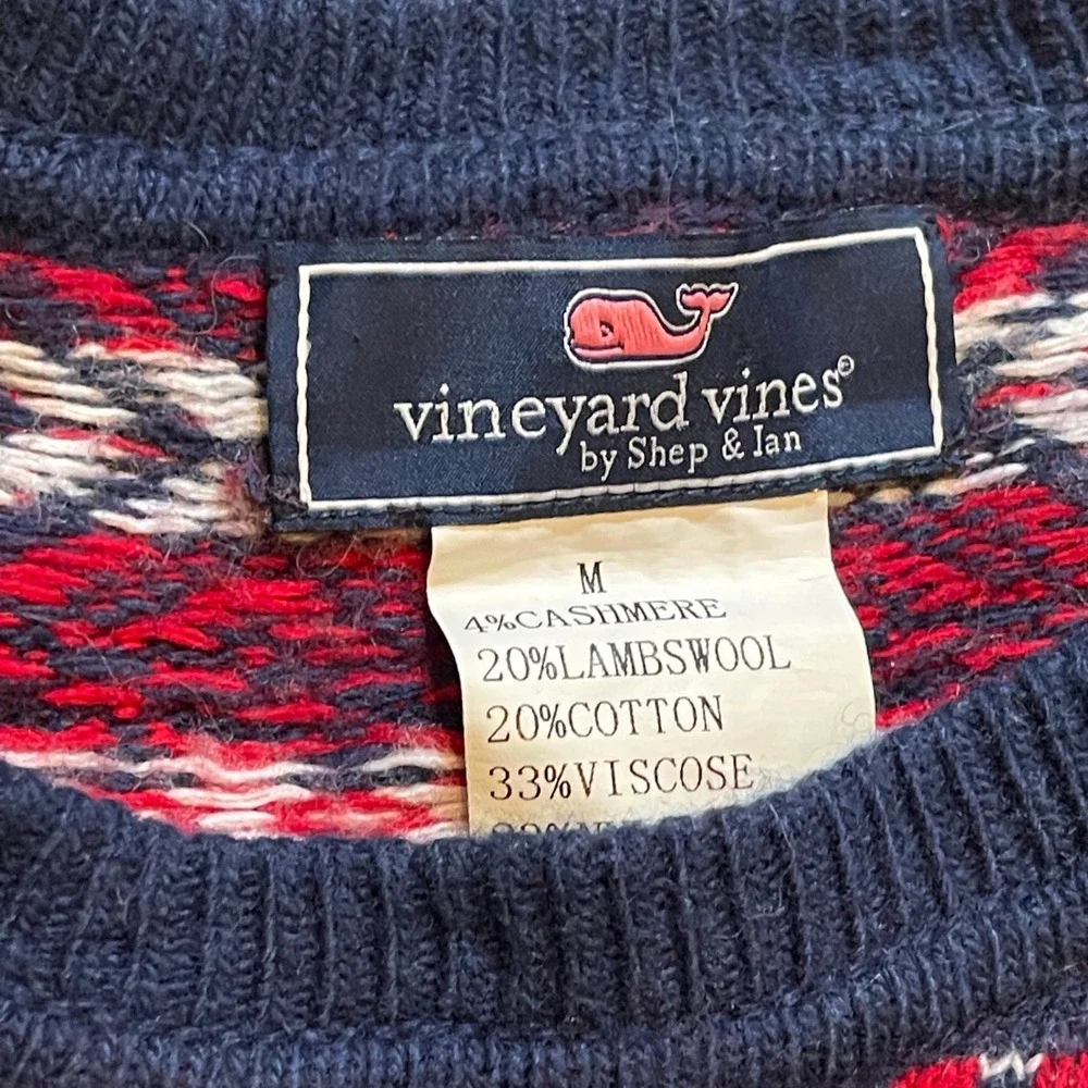 Vineyard Vines Mens Fair Isle Cashmere Lambswool Blend Sweater Navy Red M